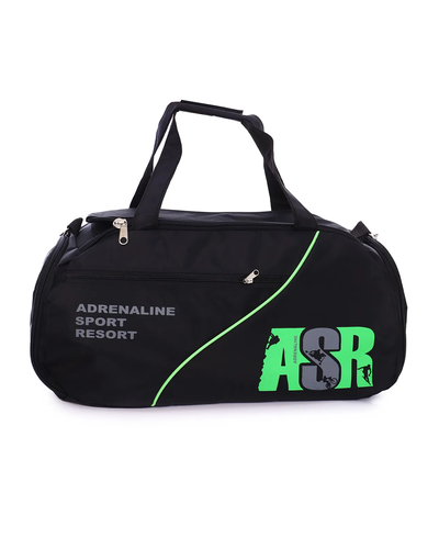 Спортивная сумка большая с карманом под обувь черная/зеленая арт 91